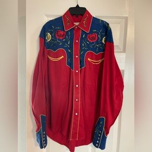 Rockmount Ranch Wear Western Embroidered Pearl Snap Size Small